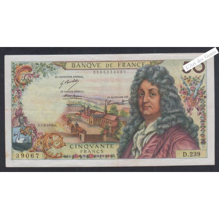 50 Francs Racine  - D.239 39067 - 1974 - P/SUP -  lartdesgents.fr