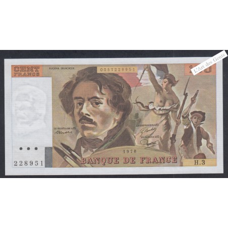 100 Francs Delacroix - H.3 228951 - 1978 - Fay.68.03 - Neuf -  lartdegents.frs