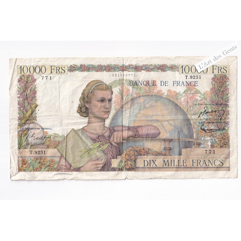 billet 10000 francs GENIE 2-6-1955 N° T.9251 771 TB+, lartdesgents.fr