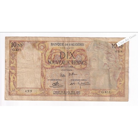 billet d'Algérie 10 NF 25-11-1960 G.611 499 TB, lartdesgents.fr