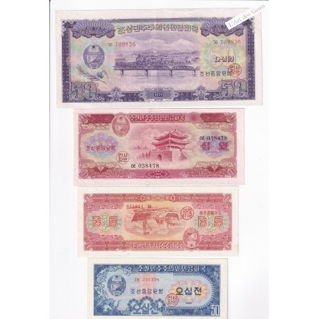 Billet Corée du Nord 50 chon 1, 10, 50 won 1959-  lartdesgents.fr