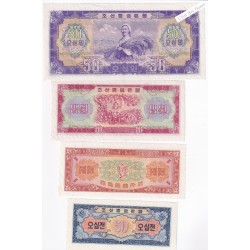 Billet Corée du Nord 50 chon 1, 10, 50 won 1959-  lartdesgents.fr