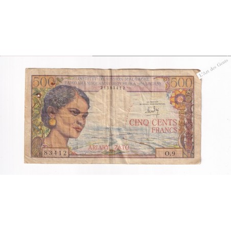 Billet Madagascar 500 Francs 1966 - 0.9 83412 -  lartdesgents.fr