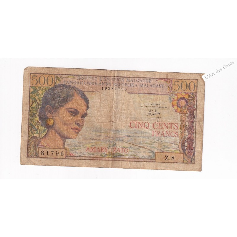 Billet Madagascar 500 Francs 1966 - Z.8 81796 -  lartdesgents.fr