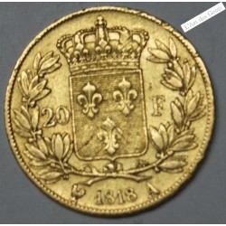 LOUIS XVIII 1818 A 20 FRANCS OR 900/00 22K , lartdesgents.fr