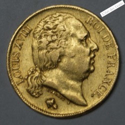 LOUIS XVIII 1818 A 20 FRANCS OR 900/00 22K , lartdesgents.fr