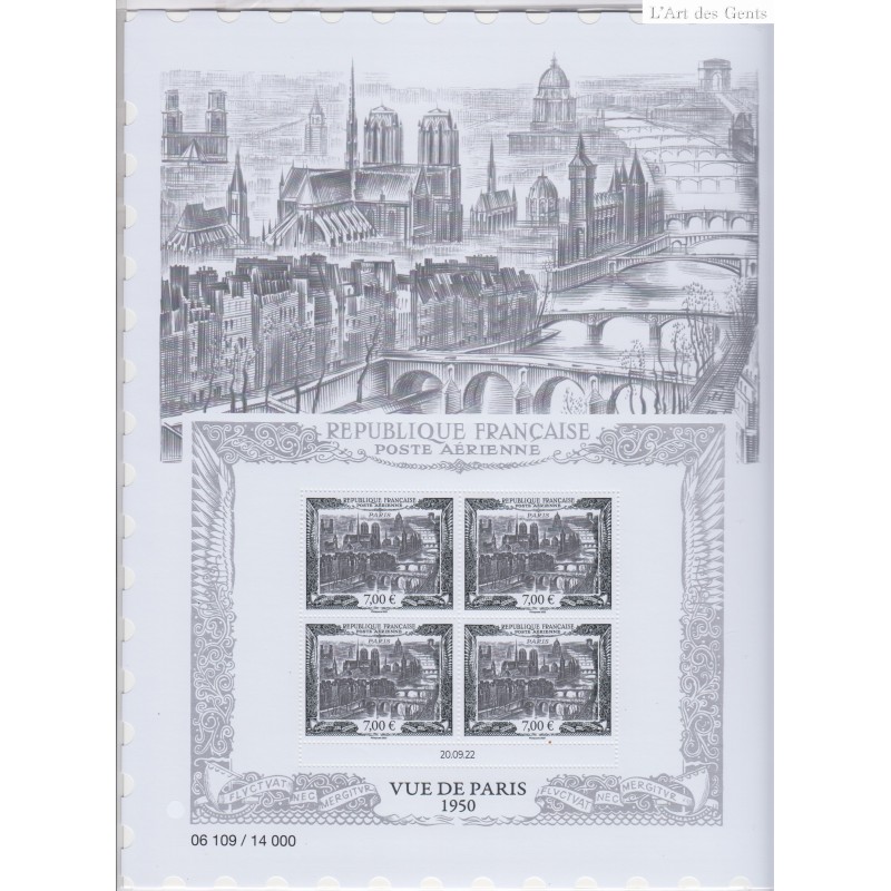 Affiche numérotée "Vue de Paris" avec Bloc de 4 timbres "daté" Sous blister Neuf** lartdesgents.fr