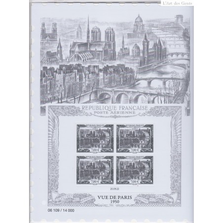 Affiche numérotée "Vue de Paris" avec Bloc de 4 timbres "daté" Sous blister Neuf** lartdesgents.fr
