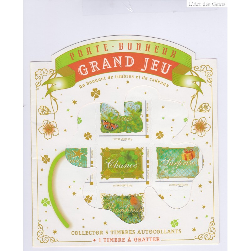 COLLECTOR 5 TIMBRES PORTE BONHEUR GRAND JEU  1 TIMBRE A GRATTER NEUF** L'ART DES GENTS