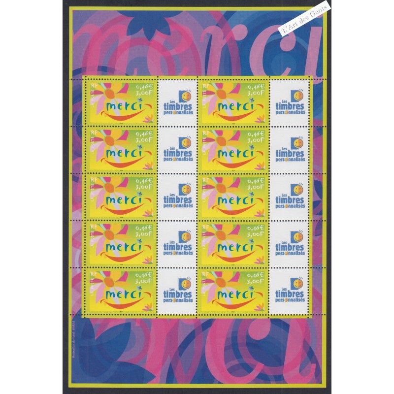 Feuillet personnalisé - n°3433A Offset - logo T.P.P. - 2001  - Neuf**  - lartdesgents.fr