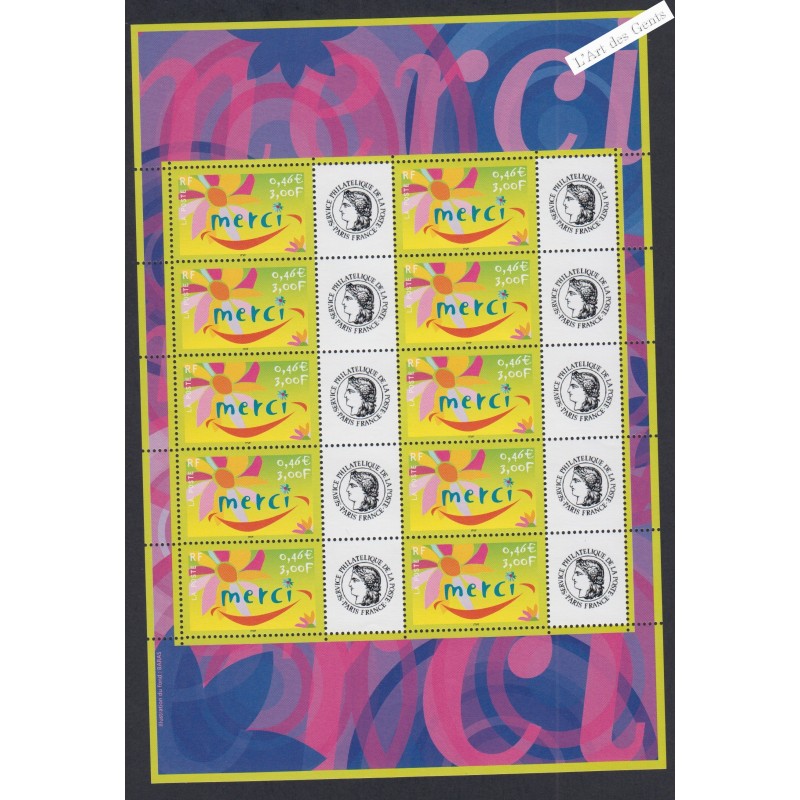 Feuillet personnalisé - n°3433A Offset - logo Cérès - 2001  - Neuf**  - lartdesgents.fr