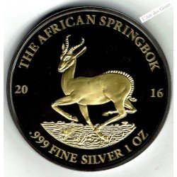 Coffret Golden Enigma GABON 2016 African SPRINGBOK, 1 oz argent or 24 k ruthénium, lartdesgents.fr