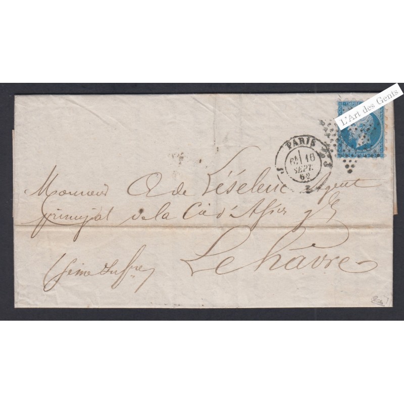 Lettre - Timbre n°14A - Oblitération piquage susse -1854 - Signé lartdesgents.fr