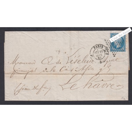 Lettre - Timbre n°14A - Oblitération piquage susse -1854 - Signé lartdesgents.fr