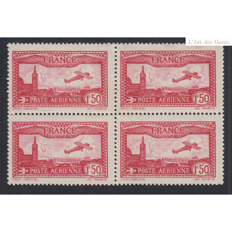 Bloc de 4 Timbres Poste Aérienne n°5 - Neuf** cote 192 euros - lartdesgents.fr
