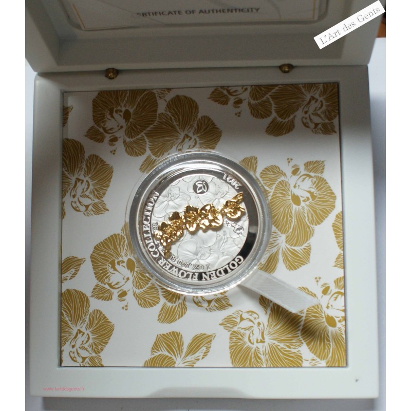 GOLDEN FLOWER Orchid SAMOA 5 dollars 1 oz .9999 Argent 2021 , lartdesgents.fr