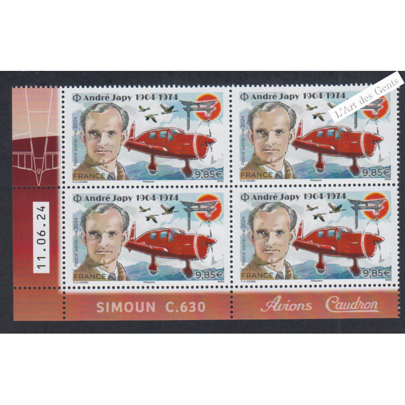 Coin de feuille Poste Aérienne n°97 - 2024 - André Japy issus du feuillet - lartdesgents.fr