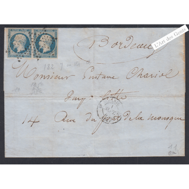 Paire Timbres n°10 sur lettre Oblitération étoile, cote 325 Euros Signé lartdesgents.fr