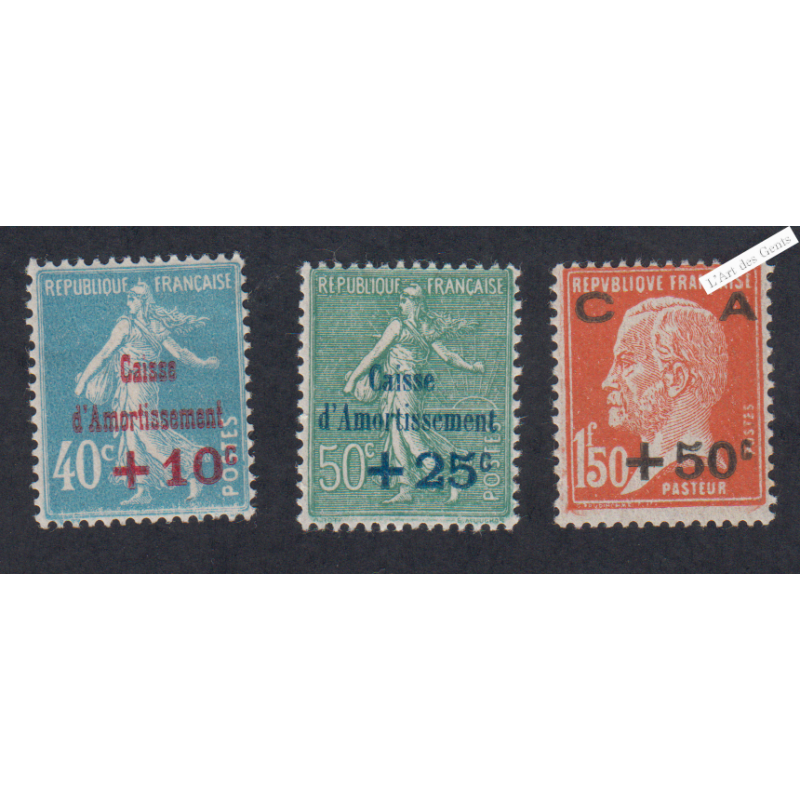 Timbres n°246-247-248 - Caisse d'Amortissement 1ère série - 1927 - Neufs** -  Cote 70 Euros lartdesgents.fr