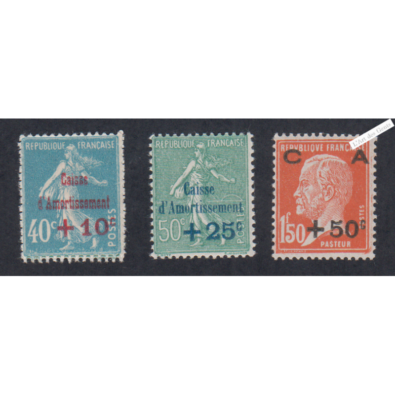 Timbres n°246-247-248 Caisse Amortissement 1ère série - 1927 - Neufs** -  Cote 70 Euros lartdesgents.fr