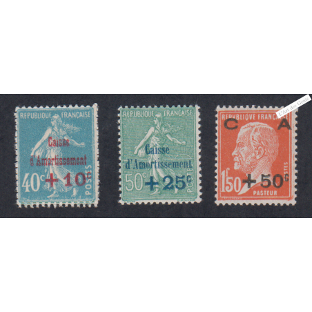Timbres n°246-247-248 Caisse Amortissement 1ère série - 1927 - Neufs** -  Cote 70 Euros lartdesgents.fr