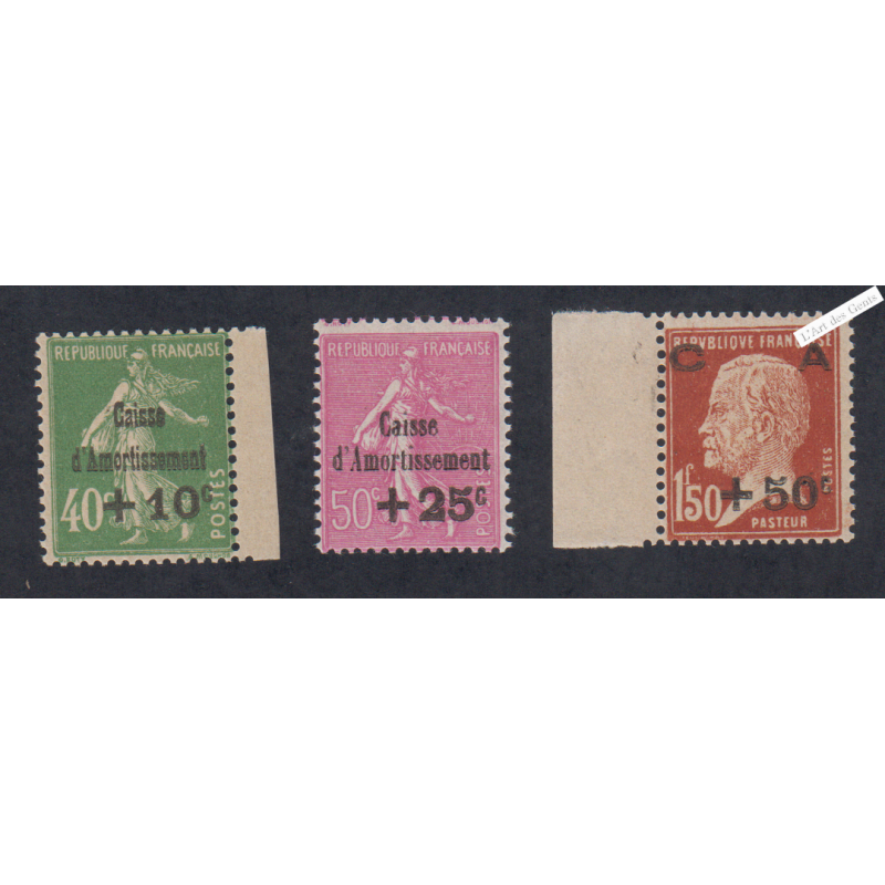 Timbres n°253-254-255- Amortissement 3ème série - 1928 - Neufs** Signés -  Cote 275 Euros lartdesgents.fr