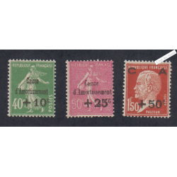 Timbres n°253-254-255- Amortissement- Neufs* -  Cote 120 Euros lartdesgents.fr