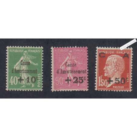 Timbres n°253-254-255- Amortissement- Neufs* -  Cote 120 Euros lartdesgents.fr