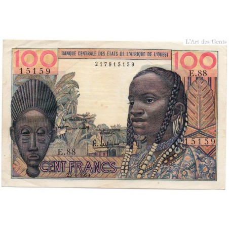 100 Francs  1959 Pick 2a Mauritanie États de l'Afrique de l'ouest
