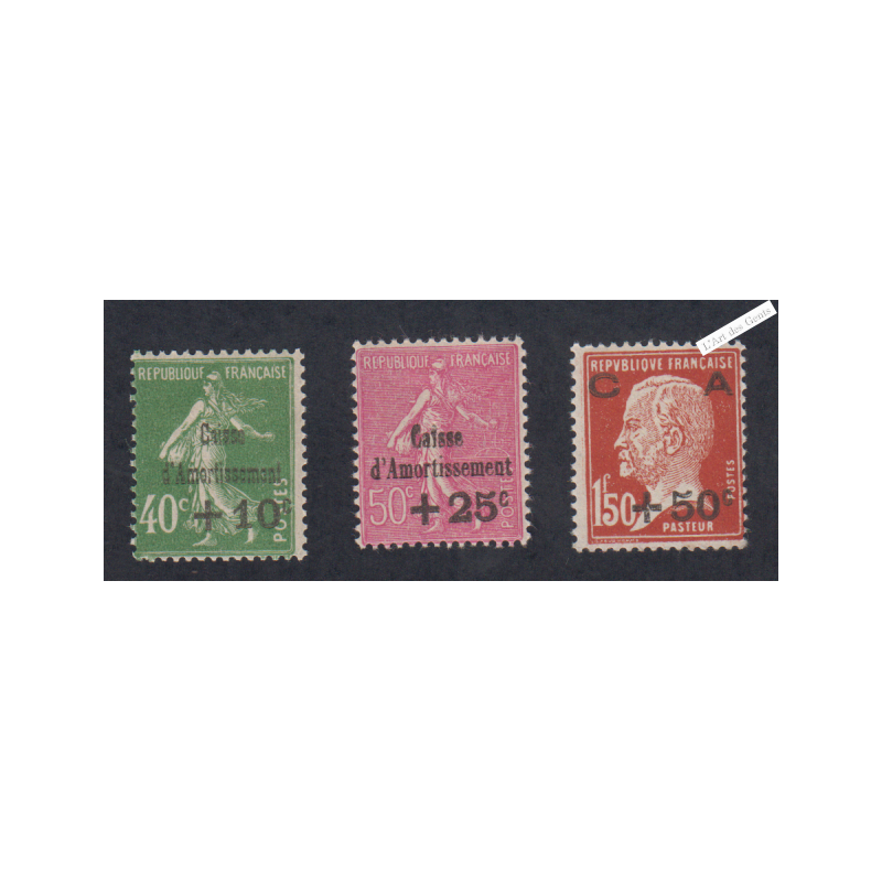 Timbres n°253-254-255- Caisse d'Amortissement 3ème série - 1929 - Neufs*  -  Cote 120 Euros lartdesgents.fr