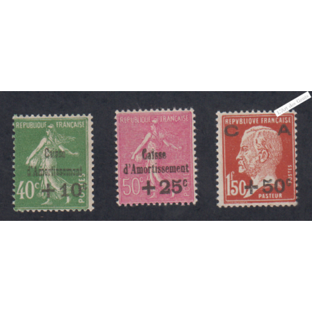 Timbres n°253-254-255- Caisse d'Amortissement 3ème série - 1929 - Neufs*  -  Cote 120 Euros lartdesgents.fr