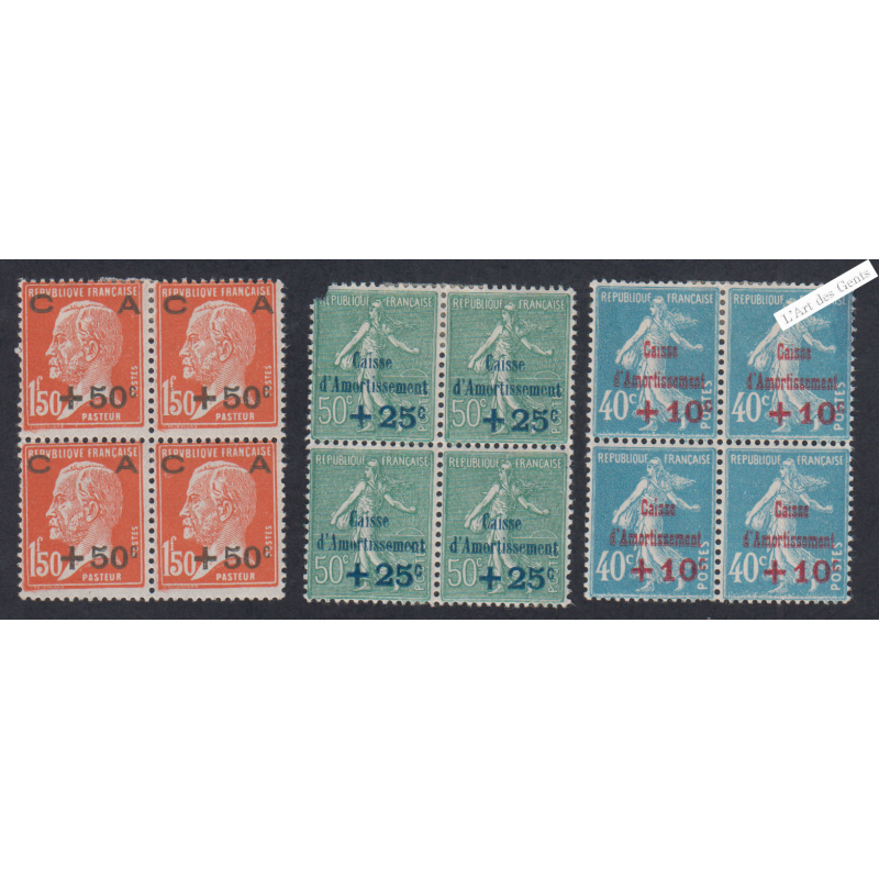 blocs 4 Timbres n°246-247-248 - Caisse d'Amortissement 1ère série - 1927 - Neufs* -  Cote 132 Euros lartdesgents.fr