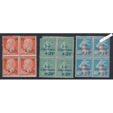 blocs 4 Timbres n°246-247-248 - Caisse d'Amortissement 1ère série - 1927 - Neufs* -  Cote 132 Euros lartdesgents.fr