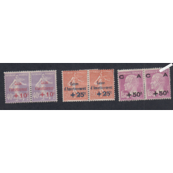 Paires Timbres n°249-250-251 Caisse Amortissement 2ème Série -1928 Neufs* -  Cote 214 Euros lartdesgents.fr
