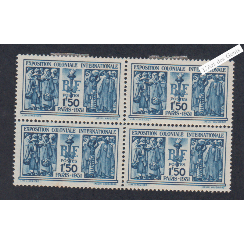 Bloc de 4 Timbres n°274  Expo Coloniale 1931 Regomé lartdesgents.fr