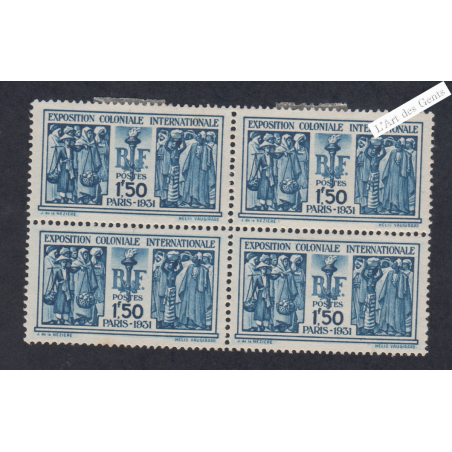 Bloc de 4 Timbres n°274  Expo Coloniale 1931 Regomé lartdesgents.fr