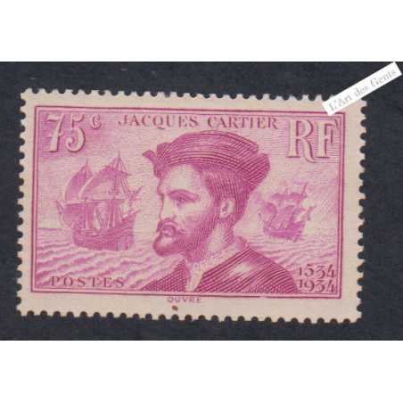 Timbre n°296 Jacques Cartier neuf** - Signé - cote 110 Euros lartdesgents.fr lartdesgents.fr
