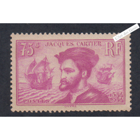 Timbre n°296 Jacques Cartier neuf** - Signé - cote 110 Euros lartdesgents.fr lartdesgents.fr