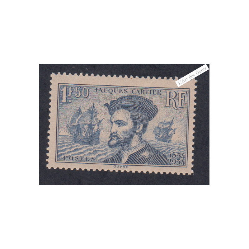 Timbre n°297 Jacques Cartier neuf** - Signé - cote 200 Euros lartdesgents.fr