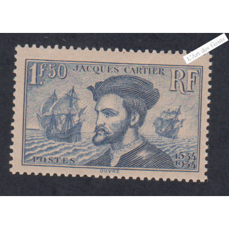 Timbre n°297 Jacques Cartier neuf** - Signé - cote 200 Euros lartdesgents.fr