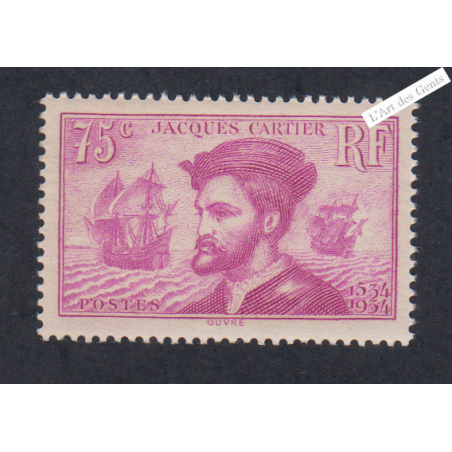 Timbre n°296 Jacques Cartier neuf** - Signé - cote 110 Euros lartdesgents.fr
