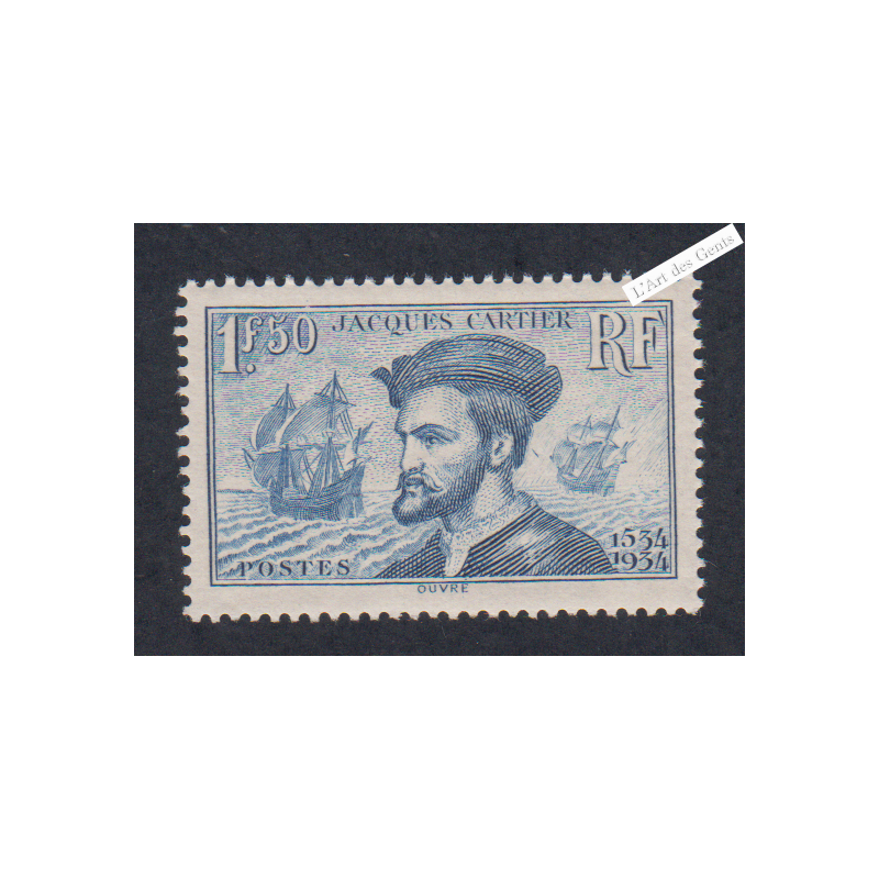 Timbre n°297 Jacques Cartier neuf** - Signé - cote 200 Euros lartdesgents.fr