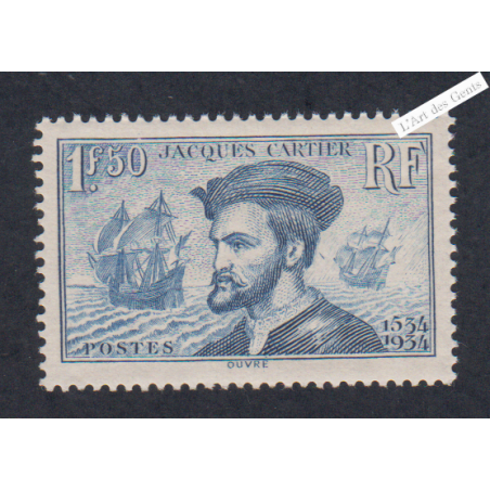Timbre n°297 Jacques Cartier neuf** - Signé - cote 200 Euros lartdesgents.fr