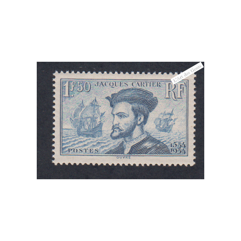 Timbre n°297 Jacques Cartier neuf** - Signé - cote 200 Euros lartdesgents.fr