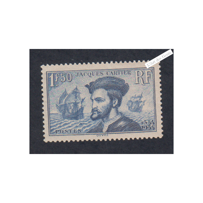 Timbre n°297 Jacques Cartier neuf** - Signé - cote 200 Euros lartdesgents.fr