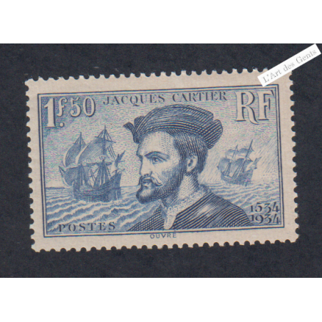 Timbre n°297 Jacques Cartier neuf** - Signé - cote 200 Euros lartdesgents.fr