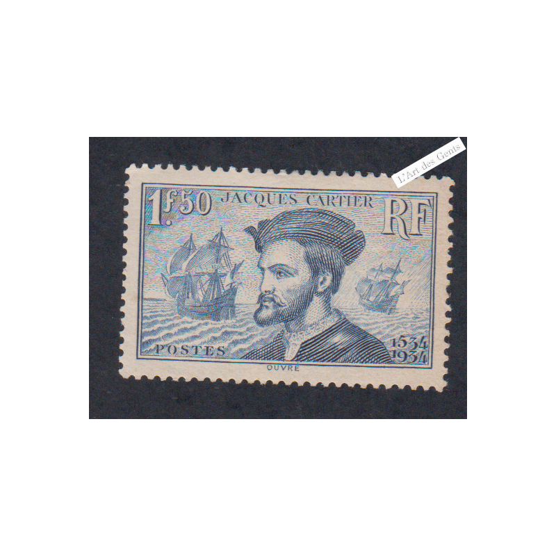Timbre n°297 Jacques Cartier neuf*  - cote 52 Euros lartdesgents.fr