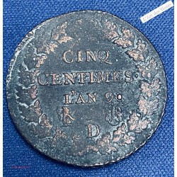 Dupré, 5 centimes AN 9 D Lyon TB+, lartdesgents.fr