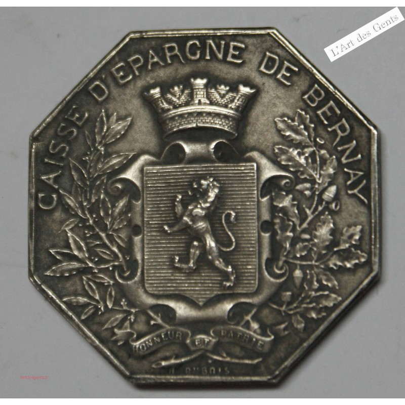 Jeton argent Caisse épargne de Bernay 1911 Concours Dévoué, lartdesgents.fr