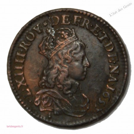 Louis XIV, liard de France à la double effigie, type B.J, 1657 Corbeil, lartdesgents.fr